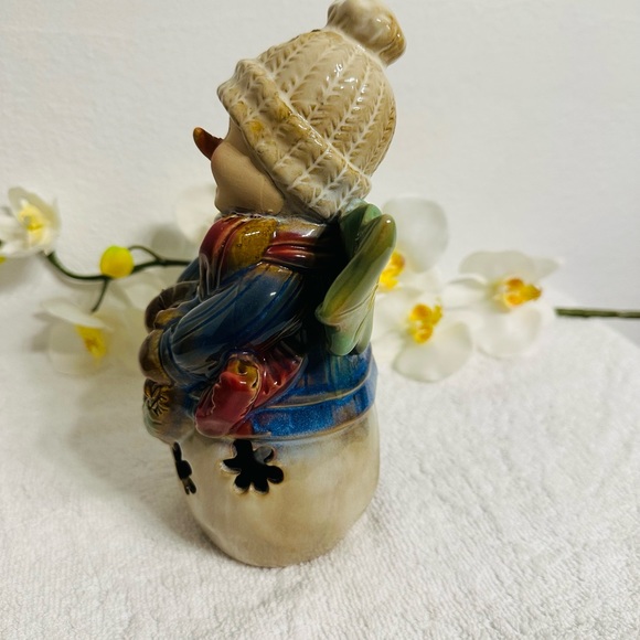 Vintage Hand Painted Stoneware Ceramic Christmas Holiday Tealight Candle Lamp - Picture 5 of 11